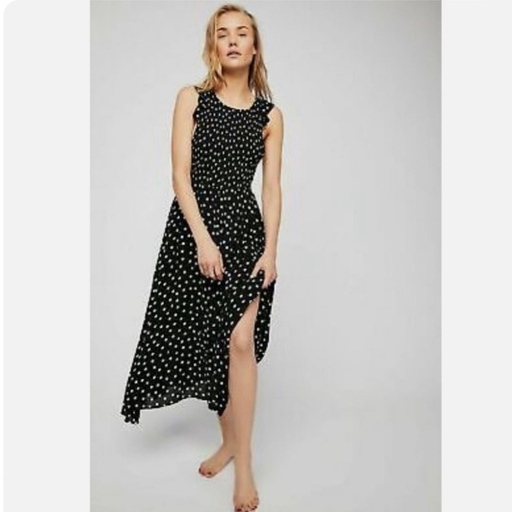 Chambray Butterflies Midi Dress with Side Seam Pockets By Free People Size SX